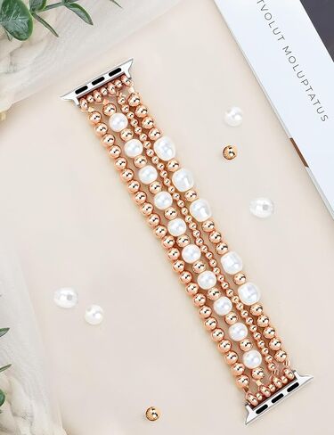 JR.DM Beaded Bracelet Women Compatible with Apple Watch Bands 40mm 42mm 41mm 44mm 38mm 45mm 46mm Dressy Fancy Cute Stretchy Elastic Jewelry Strap Replacement for iWatch Series 10/9/8/7/6/5/4/3/2/1/SE in Kuwait