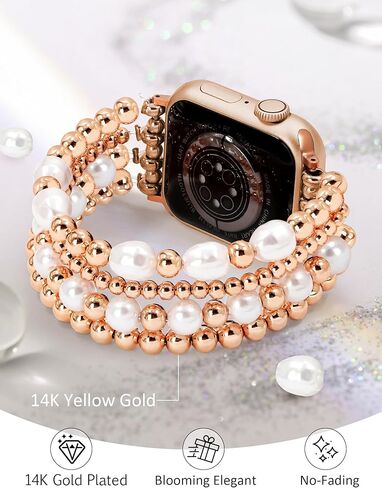 JR.DM Beaded Bracelet Women Compatible with Apple Watch Bands 40mm 42mm 41mm 44mm 38mm 45mm 46mm Dressy Fancy Cute Stretchy Elastic Jewelry Strap Replacement for iWatch Series 10/9/8/7/6/5/4/3/2/1/SE in Kuwait