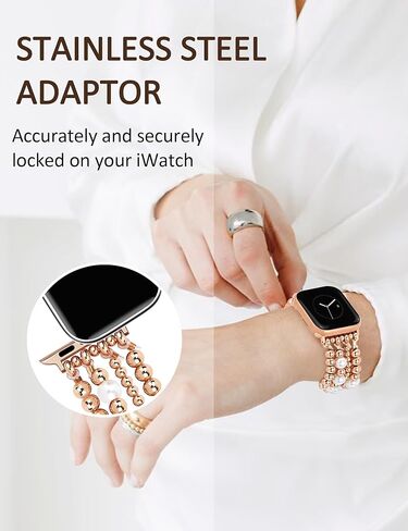 JR.DM Beaded Bracelet Women Compatible with Apple Watch Bands 40mm 42mm 41mm 44mm 38mm 45mm 46mm Dressy Fancy Cute Stretchy Elastic Jewelry Strap Replacement for iWatch Series 10/9/8/7/6/5/4/3/2/1/SE in Kuwait