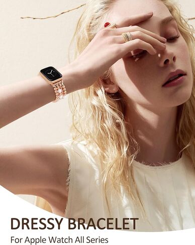 JR.DM Beaded Bracelet Women Compatible with Apple Watch Bands 40mm 42mm 41mm 44mm 38mm 45mm 46mm Dressy Fancy Cute Stretchy Elastic Jewelry Strap Replacement for iWatch Series 10/9/8/7/6/5/4/3/2/1/SE in Kuwait