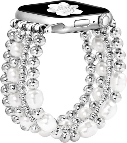 JR.DM Gold Beaded Bracelet Bands Women Compatible with Apple Watch 40mm 42mm(S10/11) 41mm 38mm Dressy Fancy Stretchy Elastic Jewelry Strap Replacement for iWatch Series 11/10/9/8/7/6/5/4/3/2/1/SE in Saudi Arabia