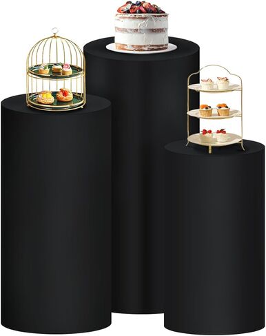 Socomi Cylinder Pedestal Stand Covers Spandex Flexible Display Box Stand Covers for Birthday Party Wedding Baby Shower Decoration- Only Stand Covers Included Set of 3 White in Kuwait