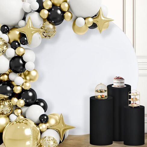 Socomi Cylinder Pedestal Stand Covers Spandex Flexible Display Box Stand Covers for Birthday Party Wedding Baby Shower Decoration- Only Stand Covers Included Set of 3 White in Kuwait