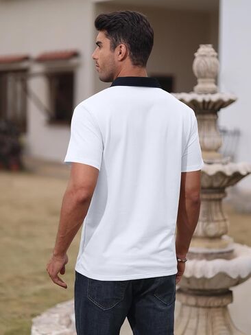 Mens Short Sleeve Polo Shirts Casual Summer Button Basic Shirt Classic Golf Stylish Tops with Pocket in Saudi Arabia