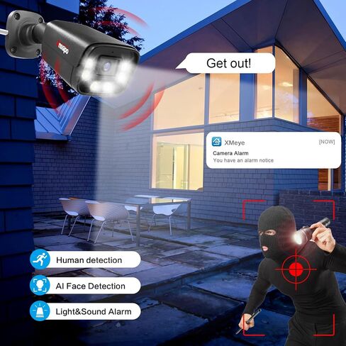 outdoor/indoor PoE security camera system, (2-way audio/AI face detection/IR colour night vision/vehicle detection) IP modification support, dual stream support, 8 NVR, 8 CCTV, 2TB HDD 24/7 in Saudi Arabia