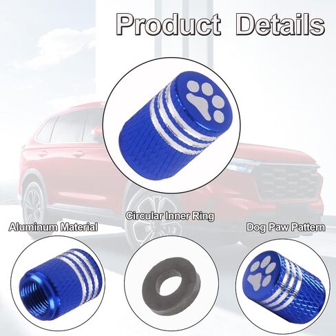 Auto Metal Tire Valve Stem Caps, 4pcs Universal Dog Paw, Aluminum with Rubber Ring Gasket, for Cars, SUVs, Trucks, Motorcycles, Bicycles (Red) in Saudi Arabia