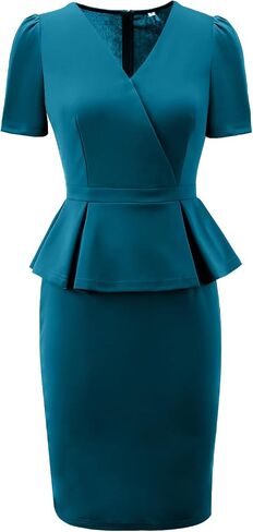 Bbonlinedress Women's Work Bodycon Dress Sheath Pencil Church Business Office Peplum Suit Dresses with Short Sleeve in Saudi Arabia