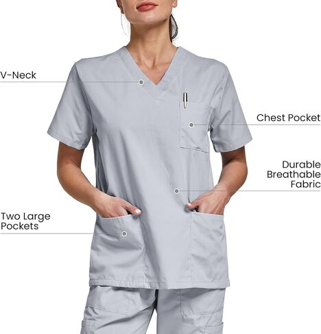 VOGRYE 2 Pack Scrub Tops for Woman - Soft Stretch, V-Neck Top Scrubs with 3 Pockets, Easy Care for Women in Kuwait