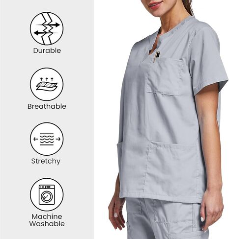 VOGRYE 2 Pack Scrub Tops for Woman - Soft Stretch, V-Neck Top Scrubs with 3 Pockets, Easy Care for Women in Kuwait