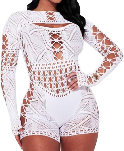 Fishnets Bodysuits for Women Sexy Jumpsuits Mesh Long Sleeve Bodystockings Lace Lingerie for Women Sexy Costumes in Saudi Arabia