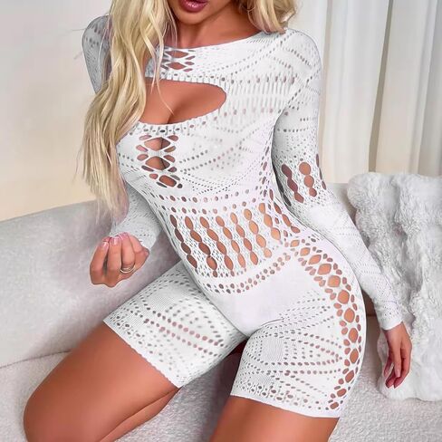 Fishnets Bodysuits for Women Sexy Jumpsuits Mesh Long Sleeve Bodystockings Lace Lingerie for Women Sexy Costumes in Saudi Arabia