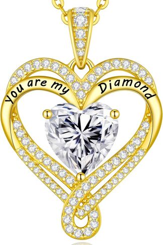 Moissanite Heart Pendant Necklace for Women 925 Sterling Silver Gold Plating,Anniversary Birthday Fine Jewelry Gifts for Wife Her Mom Girlfriend in Kuwait