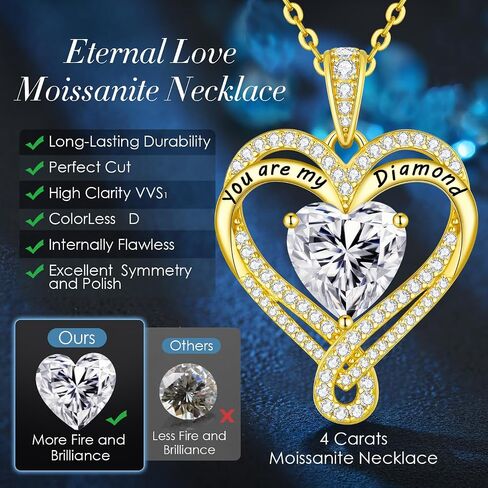Moissanite Heart Pendant Necklace for Women 925 Sterling Silver Gold Plating,Anniversary Birthday Fine Jewelry Gifts for Wife Her Mom Girlfriend in Kuwait