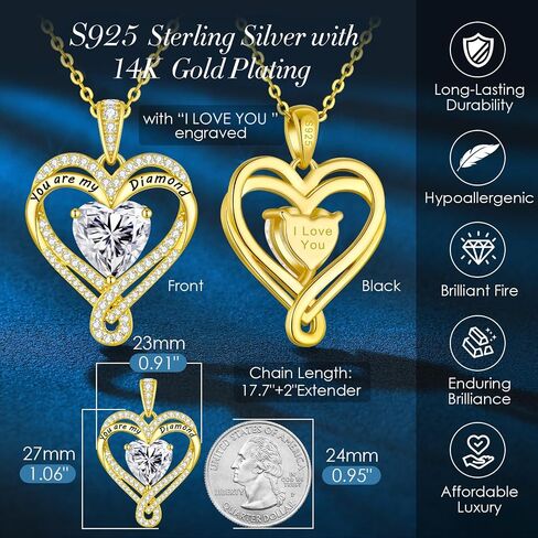 Moissanite Heart Pendant Necklace for Women 925 Sterling Silver Gold Plating,Anniversary Birthday Fine Jewelry Gifts for Wife Her Mom Girlfriend in Kuwait