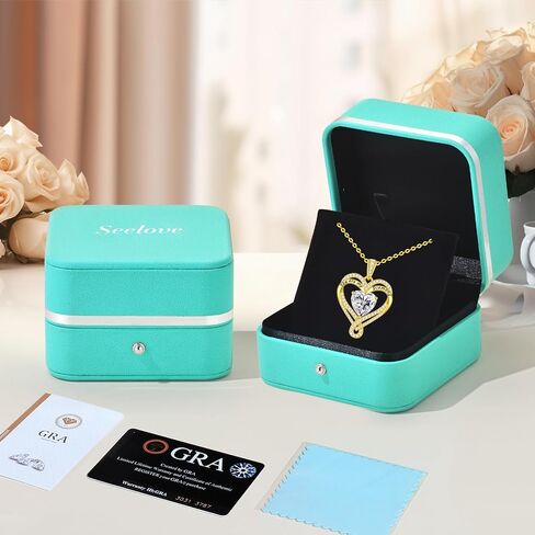 Moissanite Heart Pendant Necklace for Women 925 Sterling Silver Gold Plating,Anniversary Birthday Fine Jewelry Gifts for Wife Her Mom Girlfriend in Kuwait