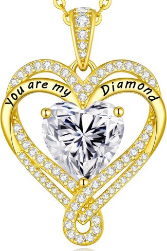 Moissanite Heart Pendant Necklace for Women 925 Sterling Silver Gold Plating,Anniversary Birthday Fine Jewelry Gifts for Wife Her Mom Girlfriend in Kuwait