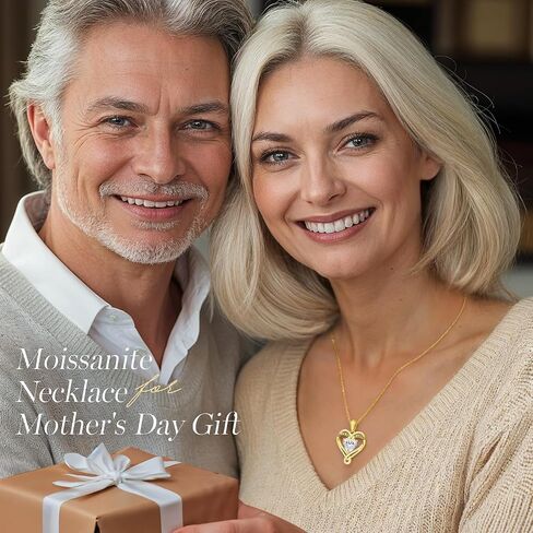 Moissanite Heart Pendant Necklace for Women 925 Sterling Silver Gold Plating,Anniversary Birthday Fine Jewelry Gifts for Wife Her Mom Girlfriend in Kuwait