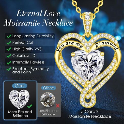 Moissanite Heart Pendant Necklace for Women 925 Sterling Silver Gold Plating,Anniversary Birthday Fine Jewelry Gifts for Wife Her Mom Girlfriend in Kuwait