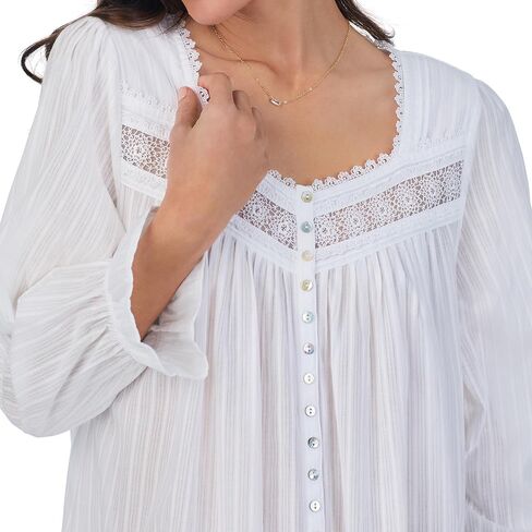 Eileen West Nightgowns for Women, Madison Cotton Long Sleeve Lightweight Button Down Night Shirt in Saudi Arabia
