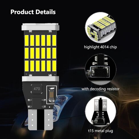4 قطعة LED LED عكسي الضوء T15 4014 45SMD فك تشفير ضوء السطوع العالي تحول تحولت مناسبة لإشارة الدوران الأمامي والخلفي أضواء وميض (أبيض) in Kuwait