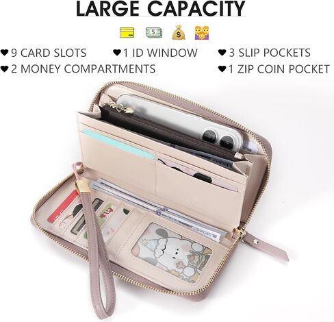 Pomelo Best Wallet for Women Leather RFID Blocking Credit Card Large Capacity Zip Around Clutch Floral Wallets with Wristlet Litchi tea in Kuwait