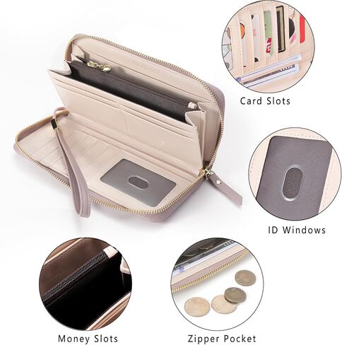 Pomelo Best Wallet for Women Leather RFID Blocking Credit Card Large Capacity Zip Around Clutch Floral Wallets with Wristlet Litchi tea in Kuwait