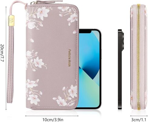 Pomelo Best Wallet for Women Leather RFID Blocking Credit Card Large Capacity Zip Around Clutch Floral Wallets with Wristlet Litchi tea in Kuwait