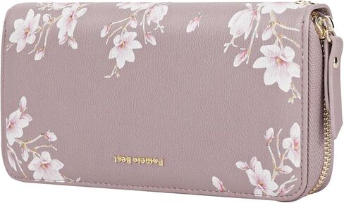 Pomelo Best Wallet for Women Leather RFID Blocking Credit Card Large Capacity Zip Around Clutch Floral Wallets with Wristlet Litchi tea in Kuwait