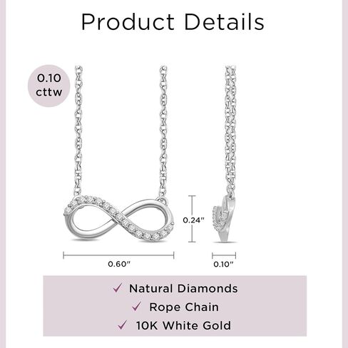 Jewelili 10K Yellow Gold 1/10 Cttw Natural White Round Diamond Infinity Pendant Necklace, 18" Gold filed Rope Chain in Saudi Arabia