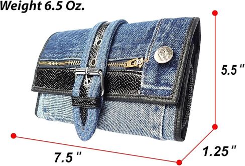 upcyccling bifold denim محفظة مزخرفة جلد الأفعى السحاب من جلود جلدية ولكنات مشبك محفظة طويلة محفظة للمحفظة للنساء (أحمر) in Kuwait