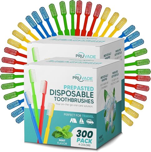 150 Pack Disposable Toothbrushes with Toothpaste, Built in | Prepasted Toothbrushes Individually Wrapped | Single Use Waterless Tooth Brush Soft Bristles for Airbnb, Hotel, Camping, Travel in Saudi Arabia