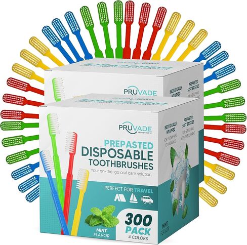 150 Pack Disposable Toothbrushes with Toothpaste, Built in | Prepasted Toothbrushes Individually Wrapped | Single Use Waterless Tooth Brush Soft Bristles for Airbnb, Hotel, Camping, Travel in Saudi Arabia