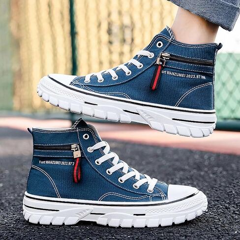 Men's High Top Canvas Shoes Walking Shoes for Men Comfort Fashion Casual Skate Sneakers with Soft Out-Sole in Kuwait