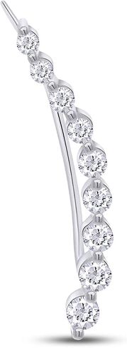 AFFY Floating Curved Bar One Piece Left Ear Crawler Earrings In White Gold Over Sterling Silver in Saudi Arabia
