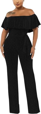Women's Sexy Sparkly Classy Jumpsuits Casual Off Shoulder Loose Wide Leg Pants Clubwear Party Rompers in Saudi Arabia