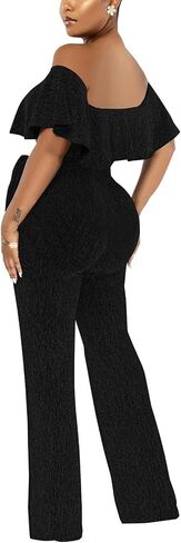 Women's Sexy Sparkly Classy Jumpsuits Casual Off Shoulder Loose Wide Leg Pants Clubwear Party Rompers in Saudi Arabia