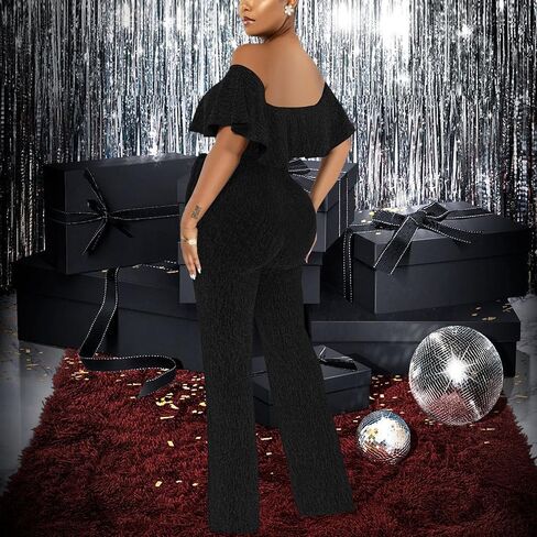 Women's Sexy Sparkly Classy Jumpsuits Casual Off Shoulder Loose Wide Leg Pants Clubwear Party Rompers in Saudi Arabia