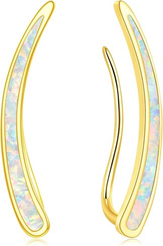 CiNily Opal Earrings, Ear Cuffs Climber Earrings for Women Hypoallergenic, 14K Gold Plated Cartilage Studs Crawler Stud Ear Rings Dainty Trendy Jewelry Fashion Ear Ring Birthday Gift for Her in Kuwait