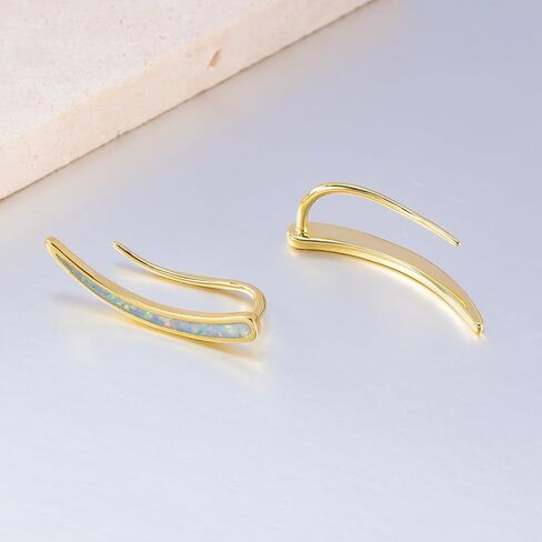 CiNily Opal Earrings, Ear Cuffs Climber Earrings for Women Hypoallergenic, 14K Gold Plated Cartilage Studs Crawler Stud Ear Rings Dainty Trendy Jewelry Fashion Ear Ring Birthday Gift for Her in Kuwait