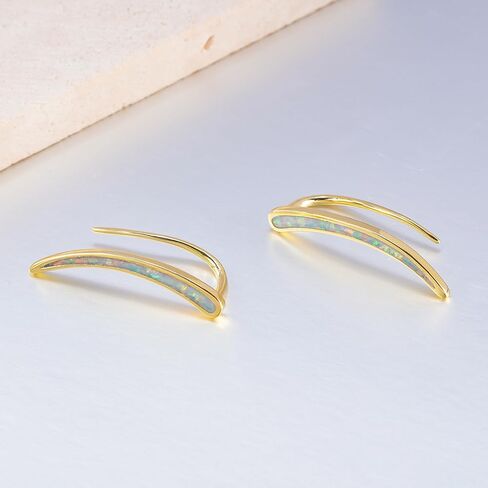 CiNily Opal Earrings, Ear Cuffs Climber Earrings for Women Hypoallergenic, 14K Gold Plated Cartilage Studs Crawler Stud Ear Rings Dainty Trendy Jewelry Fashion Ear Ring Birthday Gift for Her in Kuwait