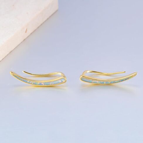 CiNily Opal Earrings, Ear Cuffs Climber Earrings for Women Hypoallergenic, 14K Gold Plated Cartilage Studs Crawler Stud Ear Rings Dainty Trendy Jewelry Fashion Ear Ring Birthday Gift for Her in Kuwait