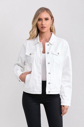 Women's Stretch Jean Jacket, Lightweight Soft Denim Jacket for Women Fitted Long Sleeve Womens Jean Trucker Coat in Kuwait