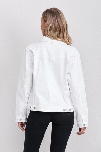 Women's Stretch Jean Jacket, Lightweight Soft Denim Jacket for Women Fitted Long Sleeve Womens Jean Trucker Coat in Kuwait