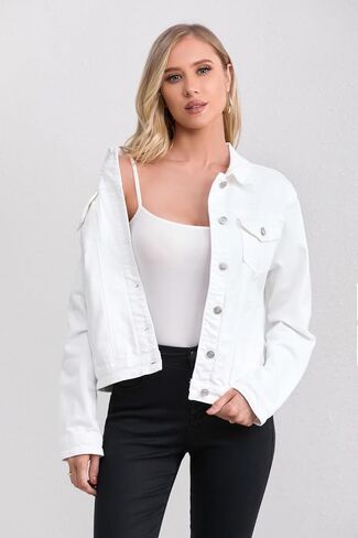 Women's Stretch Jean Jacket, Lightweight Soft Denim Jacket for Women Fitted Long Sleeve Womens Jean Trucker Coat in Kuwait