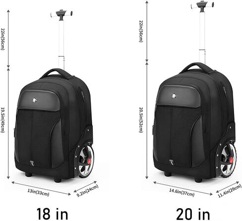 Waterproof Rolling Backpack, Backpack with Wheels for Business and Travel Commuter, Carry on Backpack with Laptop Compartment for Women and Men Adult (Black, 20inch) in Kuwait