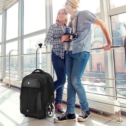 Waterproof Rolling Backpack, Backpack with Wheels for Business and Travel Commuter, Carry on Backpack with Laptop Compartment for Women and Men Adult (Black, 20inch) in Kuwait