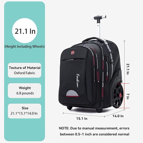 Waterproof Rolling Backpack, Backpack with Wheels for Business and Travel Commuter, Carry on Backpack with Laptop Compartment for Women and Men Adult (Black, 20inch) in Kuwait