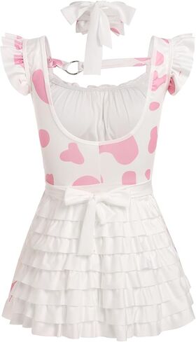 ABAFIP Women's Cute Cosplay Outfits Kawaii Anime Role Play Cow Kitten Ear Headband Stockings Ruffle Mini Dress set in Saudi Arabia