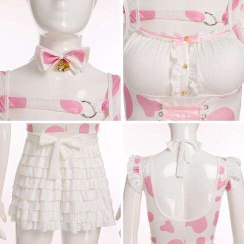 ABAFIP Women's Cute Cosplay Outfits Kawaii Anime Role Play Cow Kitten Ear Headband Stockings Ruffle Mini Dress set in Saudi Arabia
