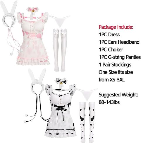 ABAFIP Women's Cute Cosplay Outfits Kawaii Anime Role Play Cow Kitten Ear Headband Stockings Ruffle Mini Dress set in Saudi Arabia